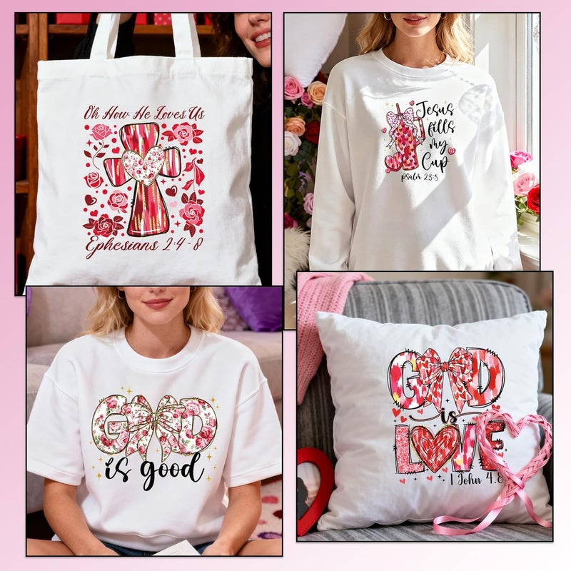 Shejdgart Valentines Dtf Transfers Ready to Press - 20 Pcs Bible Verse Iron on Patches for T-Shirts, Bow Christian Iron on Stickers Heart Hear Heat Transfer Vinyl Decals for DIY Fabric Clothes Decor - Image 5